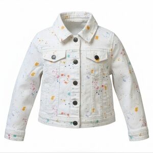 Cat & Jack White Jean Jacket with Colorful Splatter Size 7/8